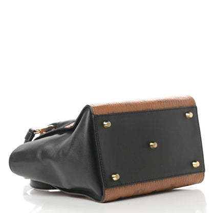 MCM Visetos Small Kathy Double Zip Tote Cognac Black 4 of 13