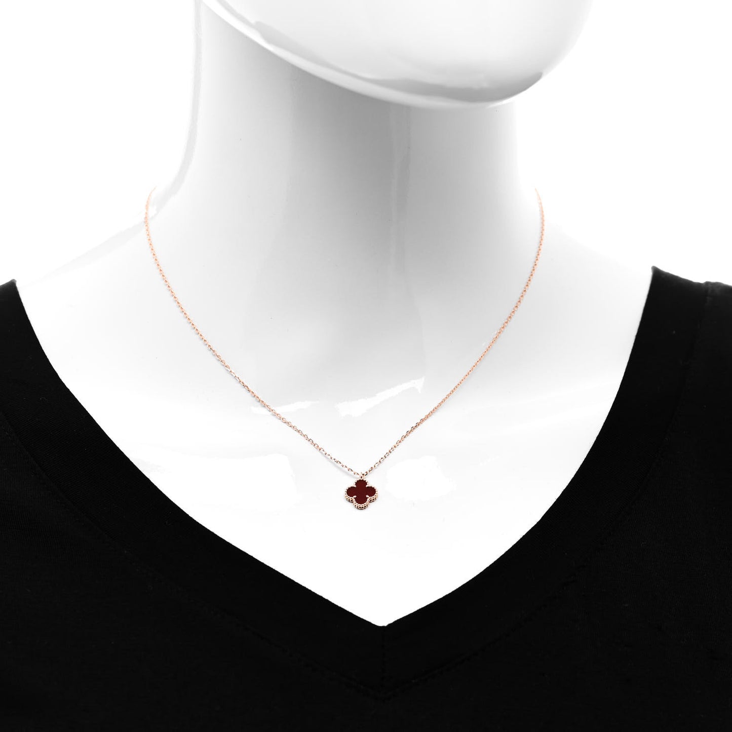 18K Rose Gold Carnelian Sweet Alhambra Pendant Necklace