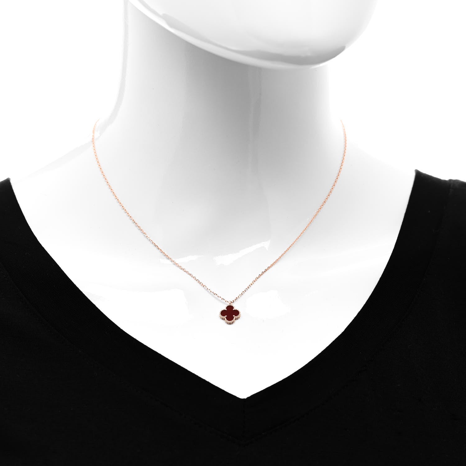 Van Cleef & Arpels 18K Rose Gold Carnelian Sweet Alhambra Pendant Necklace 2 of 6