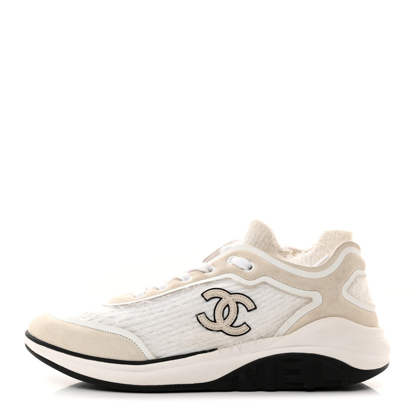 Fabric Calfskin Suede CC Womens Sneakers 40 White