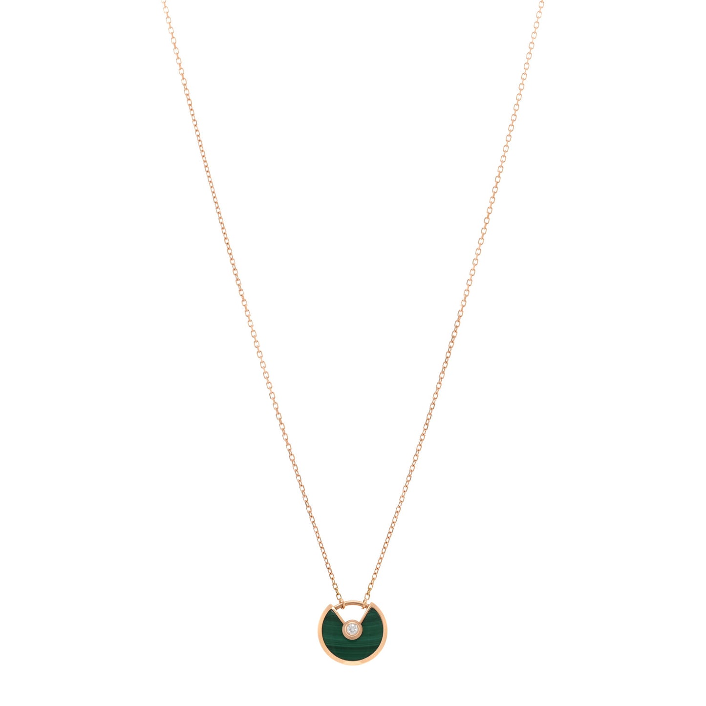18K Pink Gold Diamond Malachite XS Amulette de Cartier Pendant Necklace