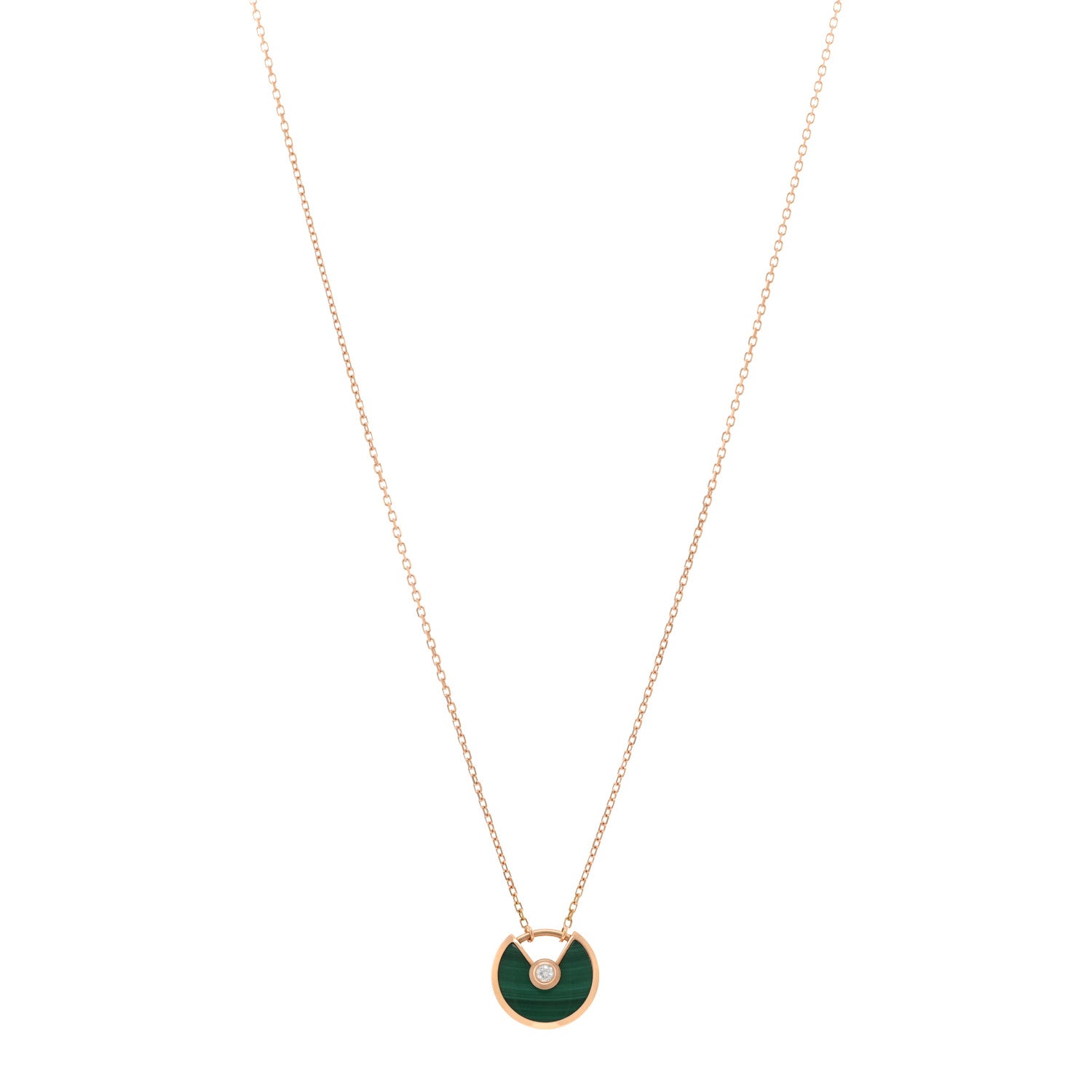 Cartier 18K Pink Gold Diamond Malachite XS Amulette de Cartier Pendant Necklace 1 of 5