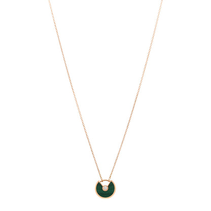 Cartier 18K Pink Gold Diamond Malachite XS Amulette de Cartier Pendant Necklace 1 of 5