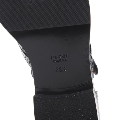 Gucci Calfskin Bee Embroidered Womens Queercore Brogue Wingtip Monk Strap Loafers 38.5 Black 6 of 9