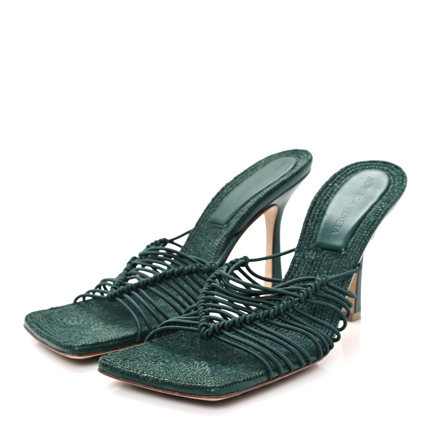 Bottega Veneta Raffia Elasticized Stretch Mule Sandals 37.5 Emerald Green 3 of 10