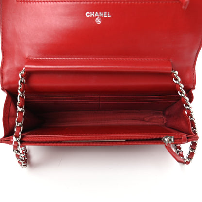 Chanel Lambskin Quilted Wallet on Chain WOC Red 4 of 4