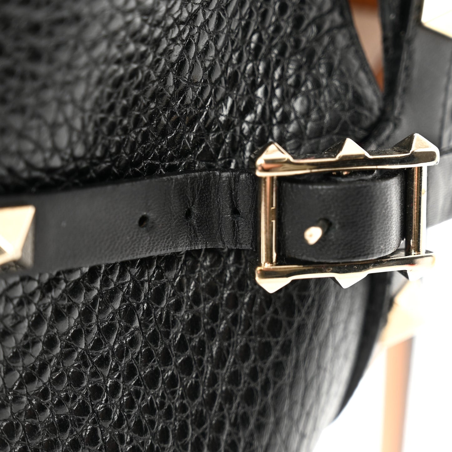 Grained Calfskin Rockstud Double Buckle 100mm Ankle Boots 38.5 Black
