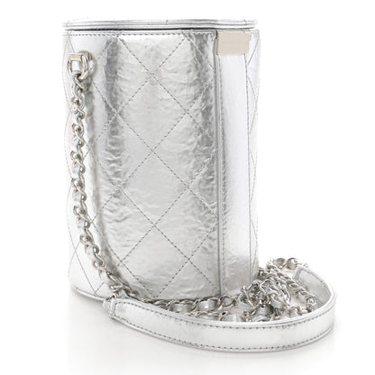 Chanel Hammered Metallic Calfskin Quilted Vanity Clutch With Chain Silver 3 of 10