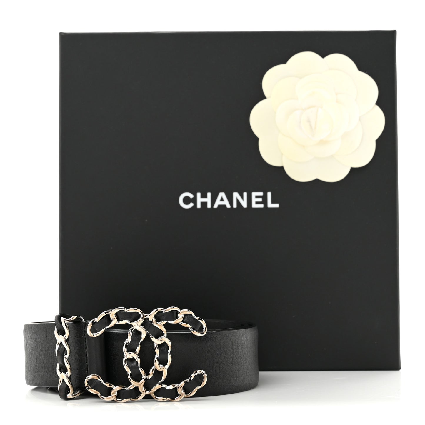 Calfskin CC Chain Belt 85 34 Black