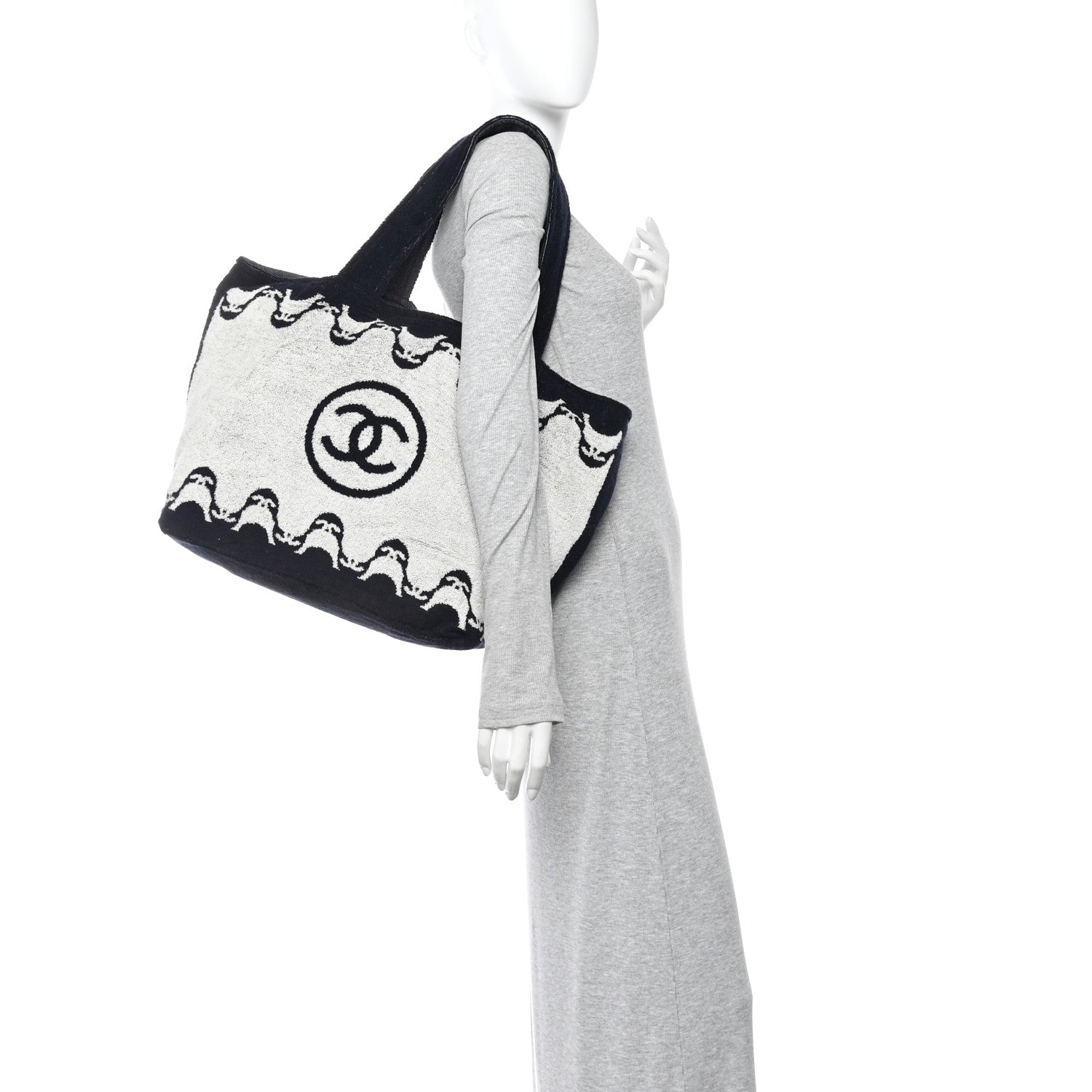 Chanel Terry Cotton CC Beach Tote Towel Set Ecru Dark Blue 2 of 11