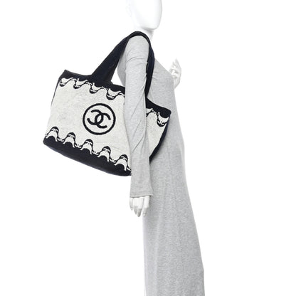 Chanel Terry Cotton CC Beach Tote Towel Set Ecru Dark Blue 2 of 11