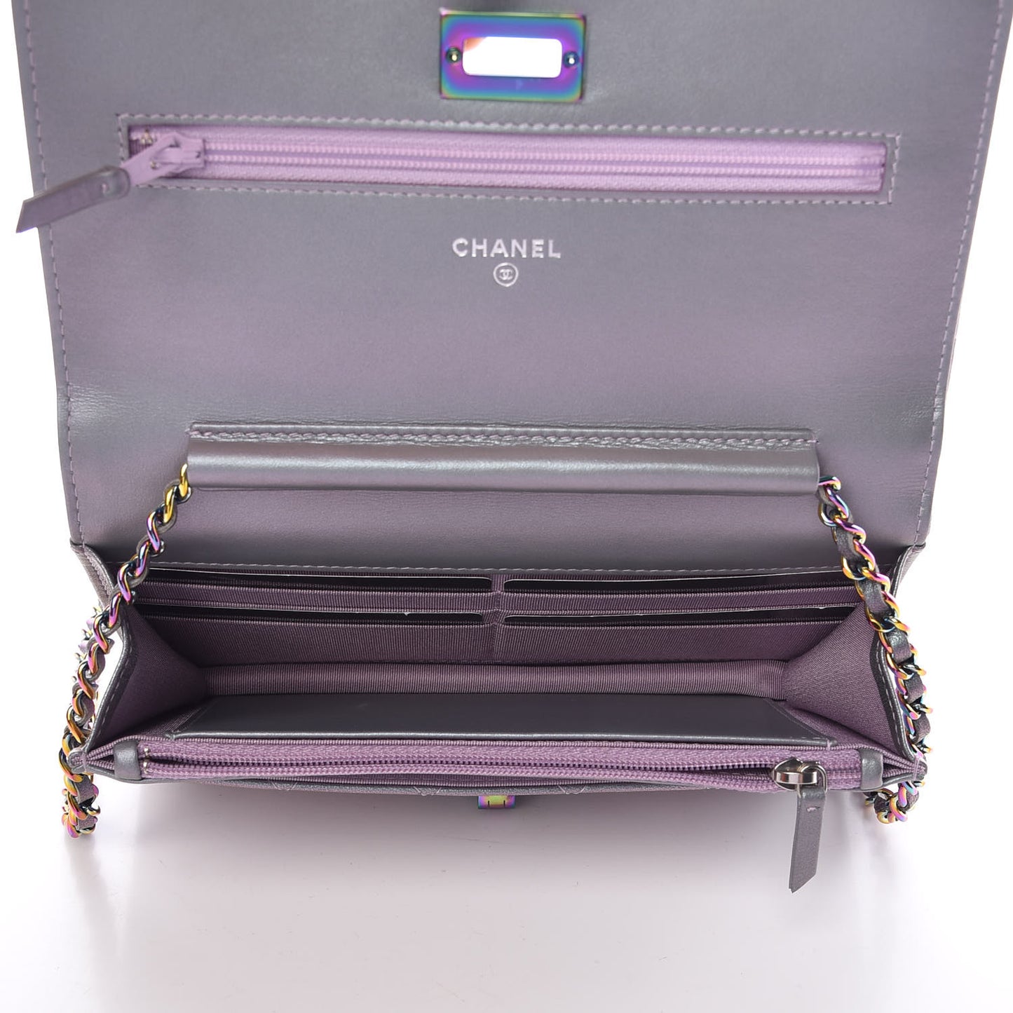 Iridescent Lambskin Quilted Reissue Wallet On Chain WOC Light Purple