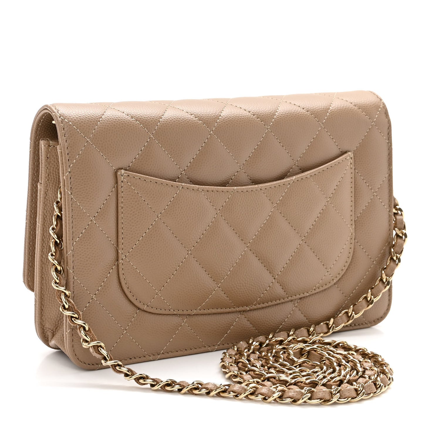 Caviar Quilted Wallet On Chain WOC Dark Beige