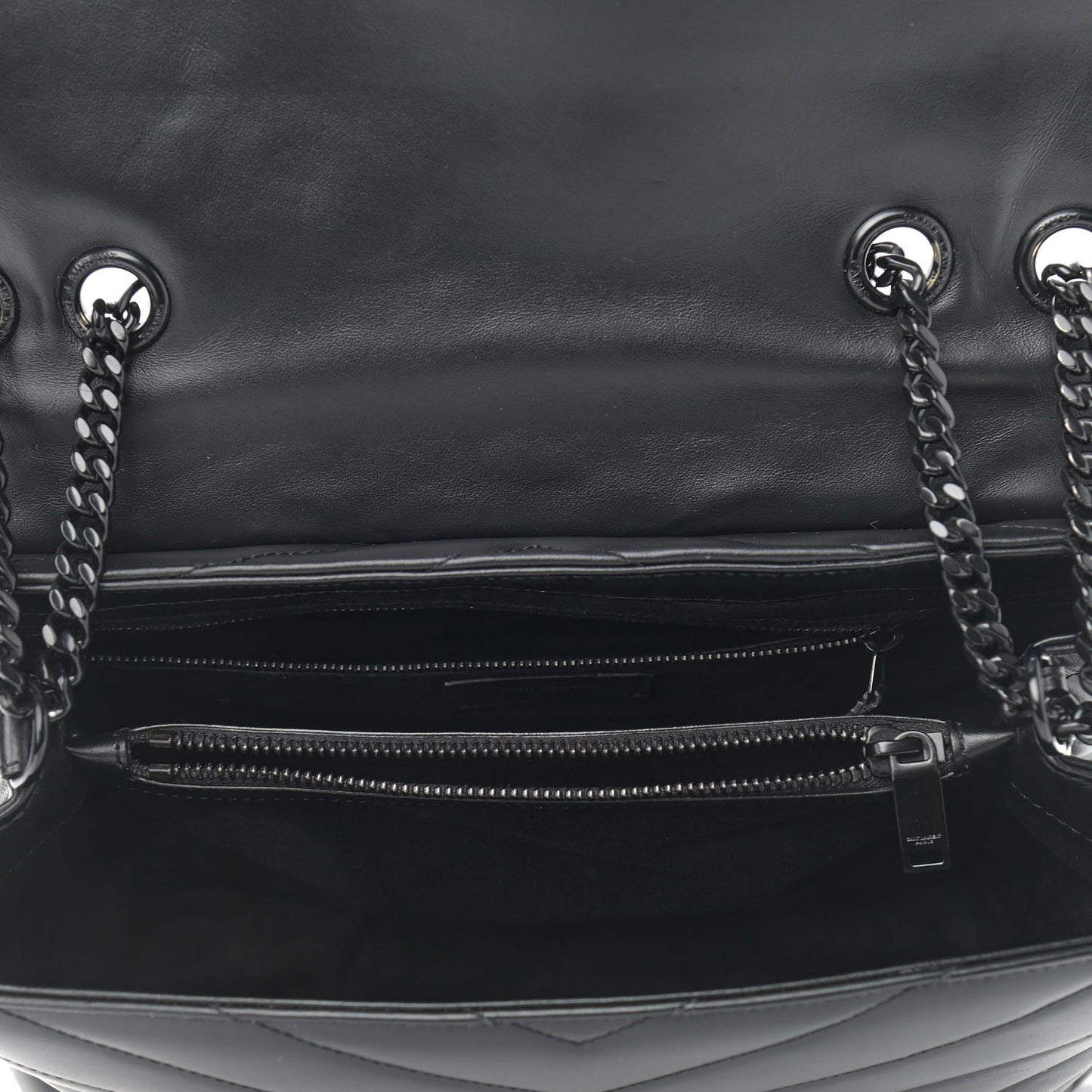 Calfskin Y Quilted Monogram Medium Loulou Chain Satchel Black