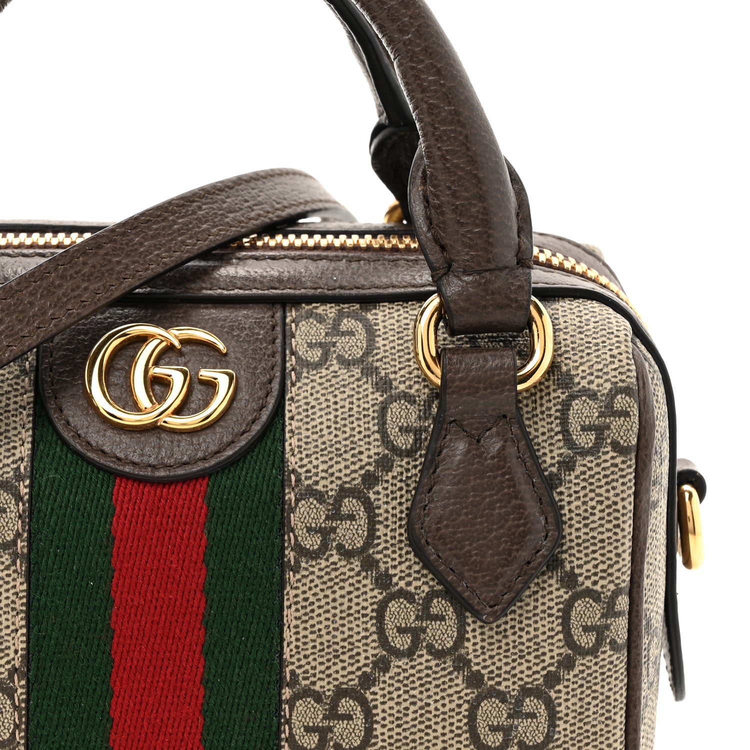 Gucci GG Supreme Monogram Textured Dollar Calfskin Web Super Mini Ophidia Top Handle Bowler Bag Beige Ebony New Acero 8 of 11