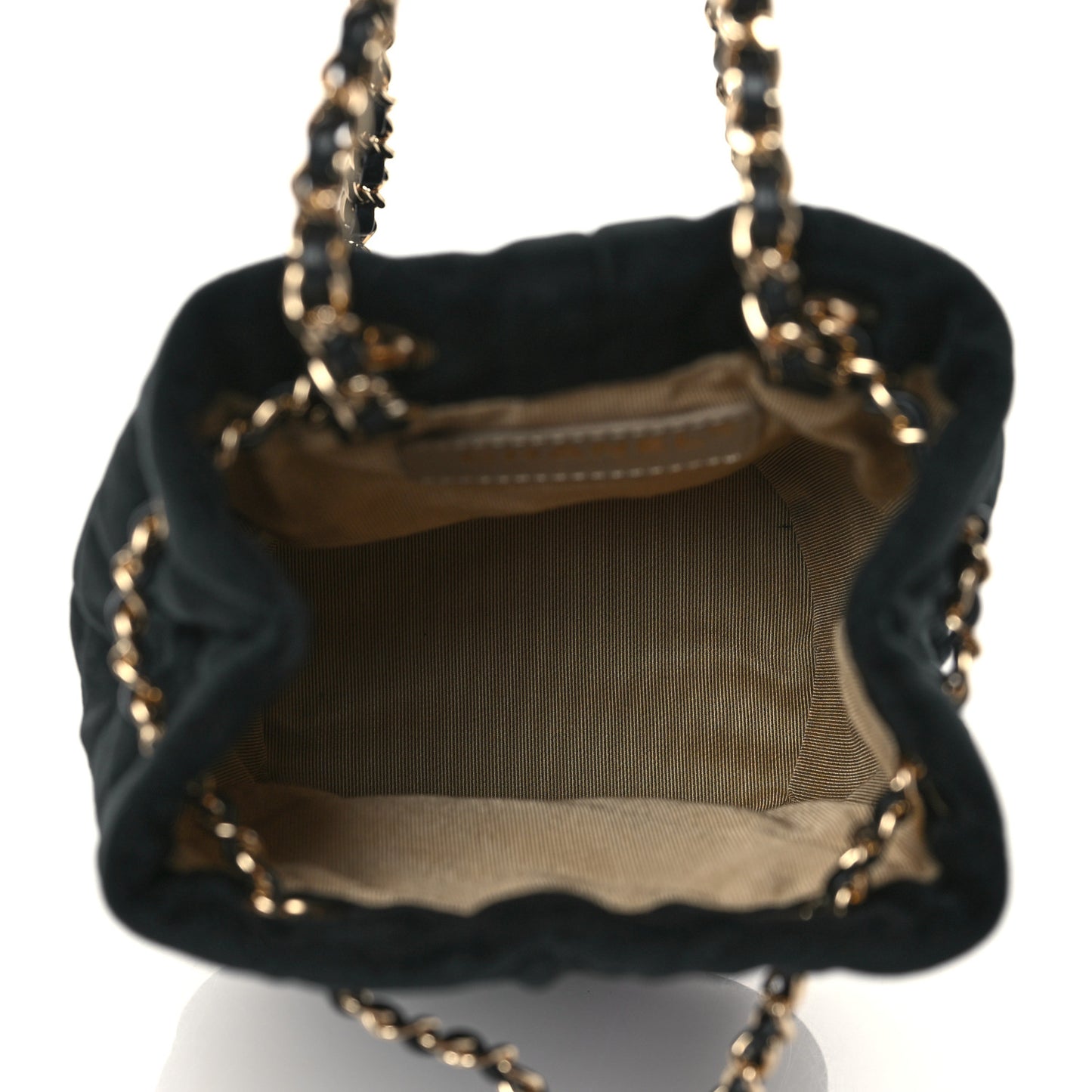 Velvet Quilted Pearl Crush Drawstring Bag Black