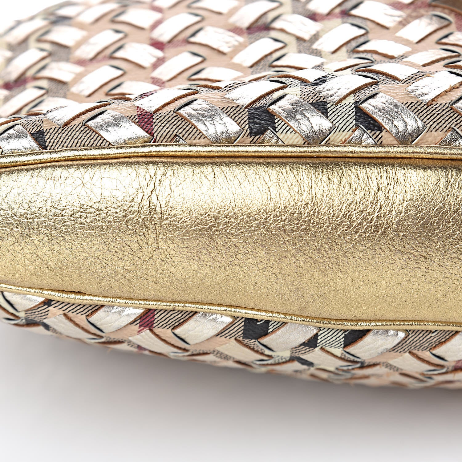 Burberry Metallic Calfskin House Check Woven Brook Hobo Gold 10 of 11