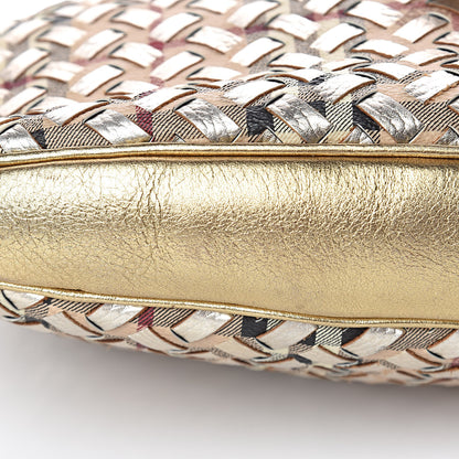 Burberry Metallic Calfskin House Check Woven Brook Hobo Gold 10 of 11