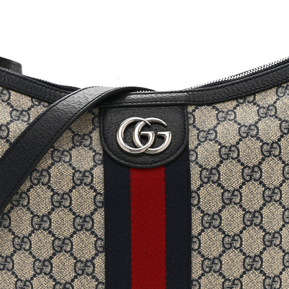 Gucci GG Supreme Monogram Textured Dollar Calfskin Web Small Ophidia Half Moon Hobo Beige Blue 9 of 11