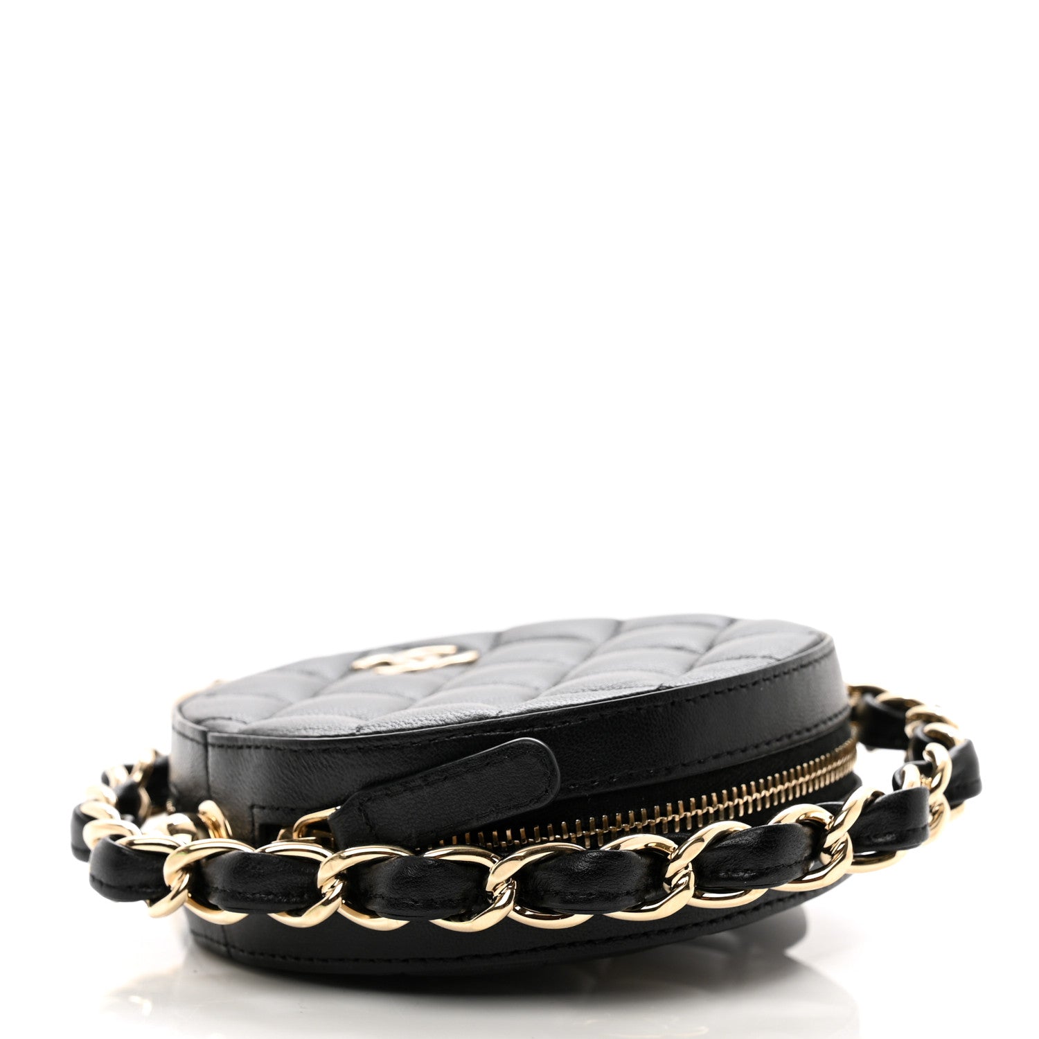 Chanel Lambskin Quilted Chain Round Mini Clutch Black 4 of 8
