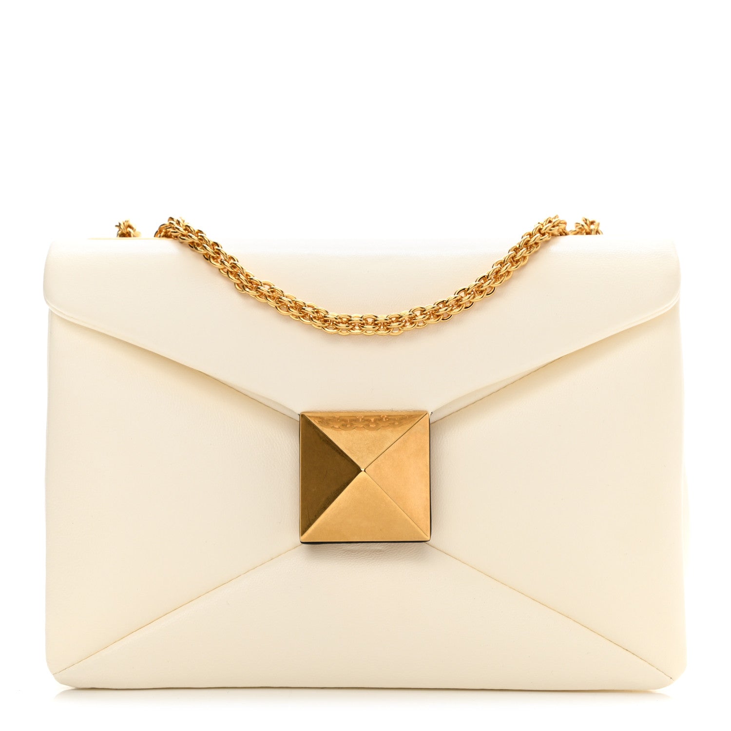Valentino Garavani Nappa One Stud Chain Clutch Ivory 1 of 8