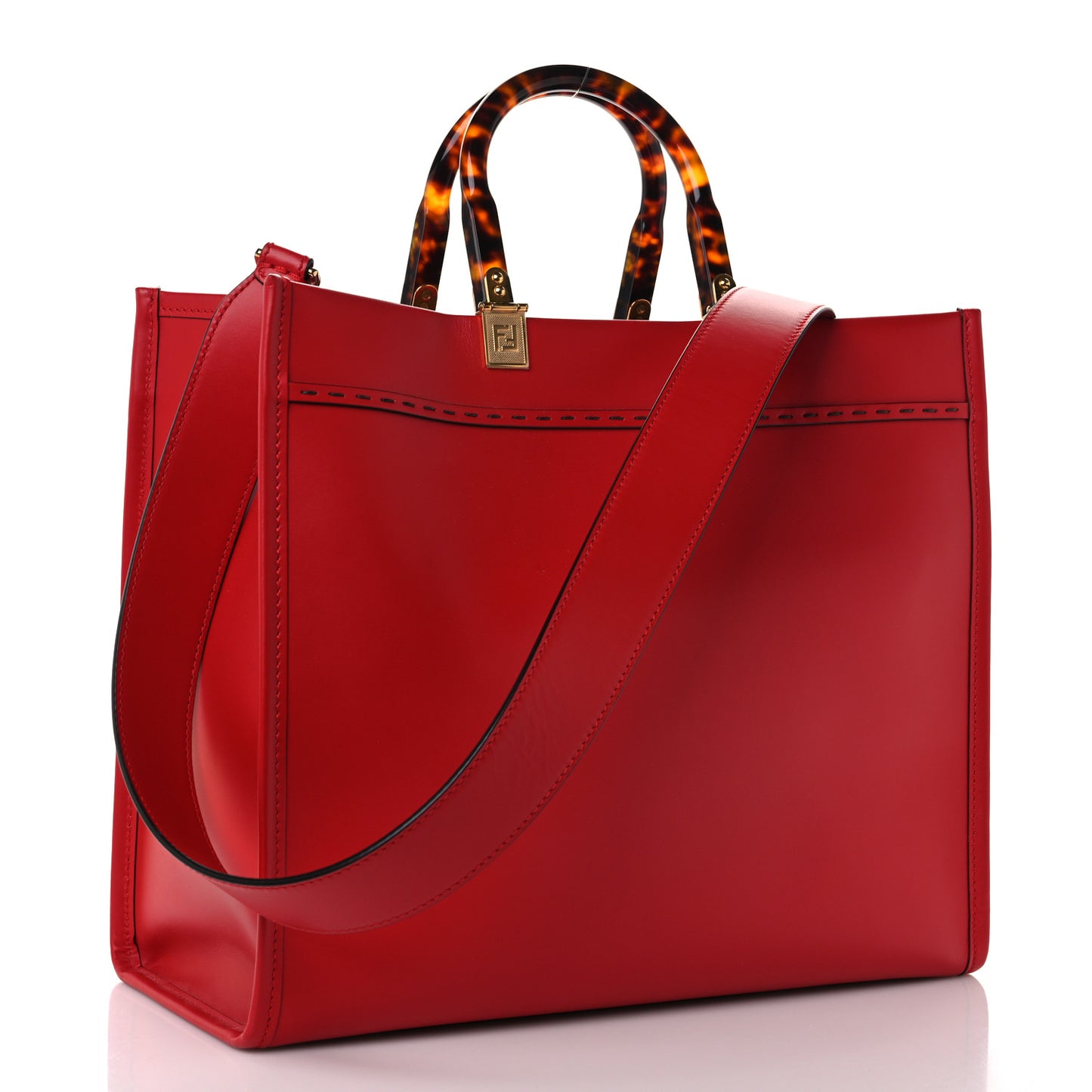 Vitello King Plexiglass Logo Embossed Medium Fendi Sunshine Shopper Tote Fuoco