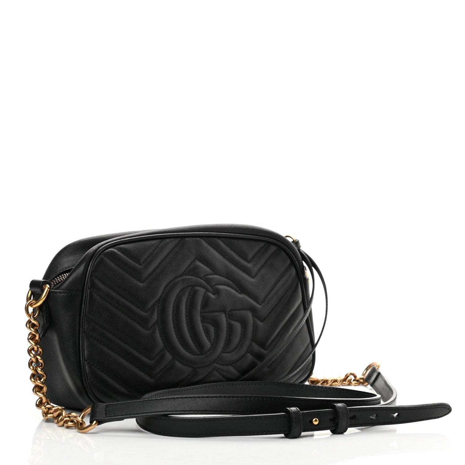 Gucci Calfskin Matelasse Small GG Marmont Chain Shoulder Bag Black 4 of 16