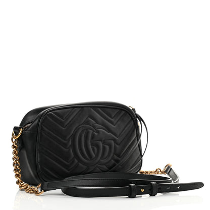 Gucci Calfskin Matelasse Small GG Marmont Chain Shoulder Bag Black 4 of 16