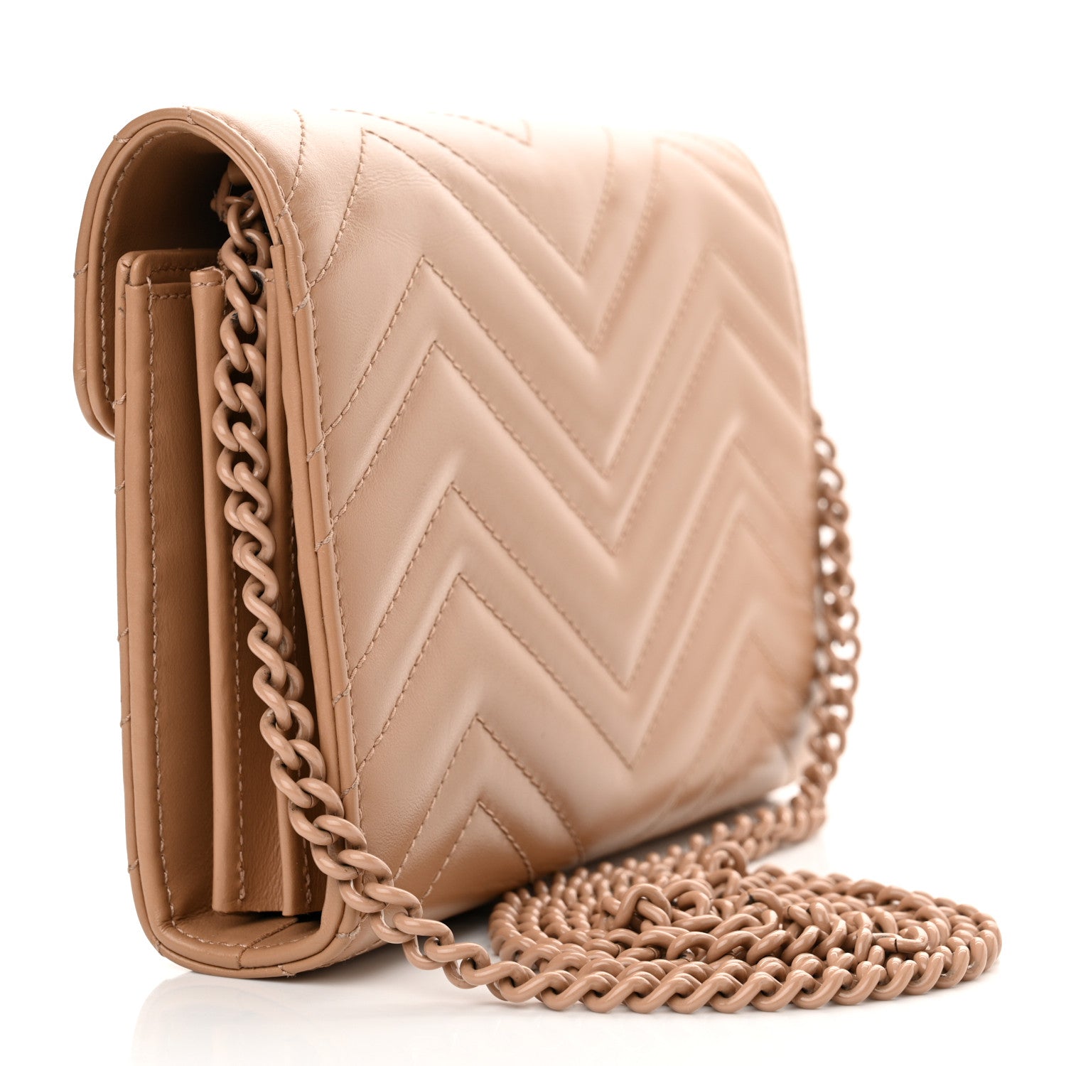 Gucci Calfskin Matelasse Monochrome GG Marmont Chain Wallet Camelia 3 of 13