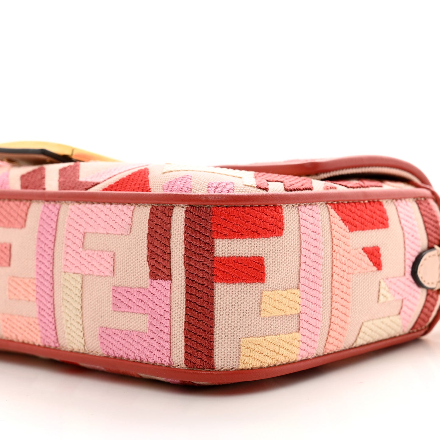 Canvas Vitello King FF Embroidered Baguette Rosa Quarzo Bloody Mary Multicolor