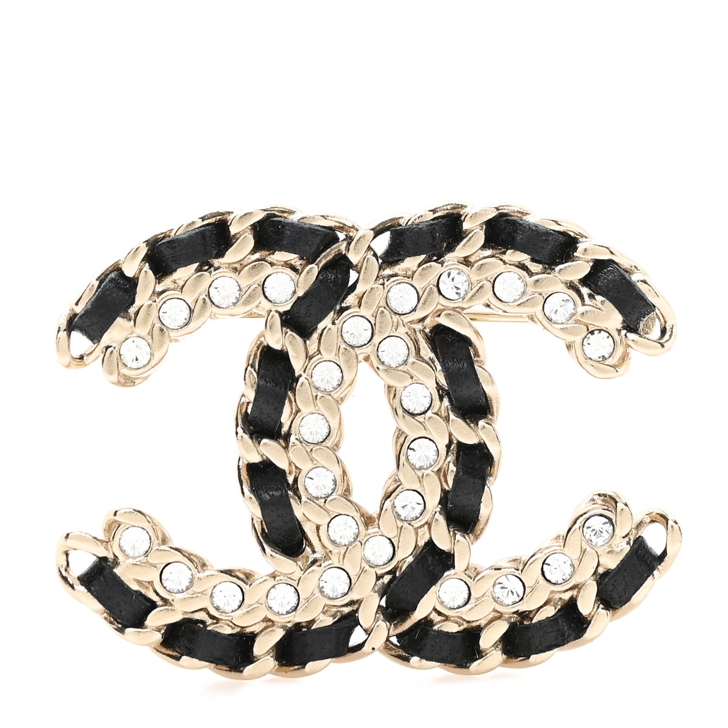 Lambskin Crystal Vintage Allure CC Chain Brooch Black Gold