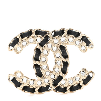 Chanel Lambskin Crystal Vintage Allure CC Chain Brooch Black Gold 1 of 4