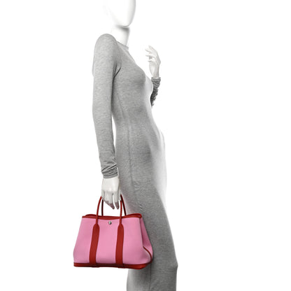 Hermes Toile Militaire Vache Country Garden Party Tote 30 Bubblegum Rouge Duchesse 2 of 10