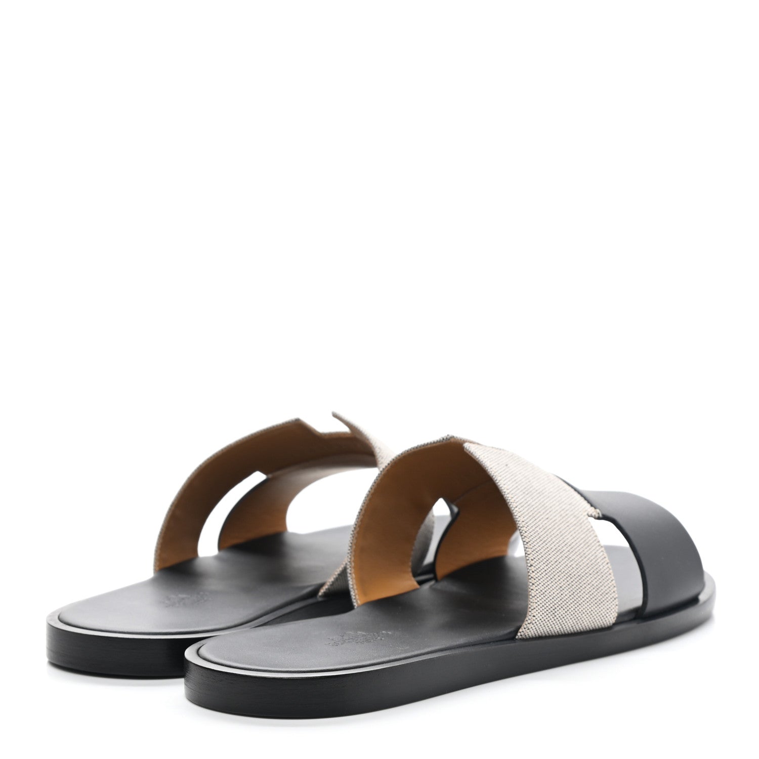 Hermes Canvas Calfskin Mens Izmir Sandals 40 Black Prunoir 4 of 9