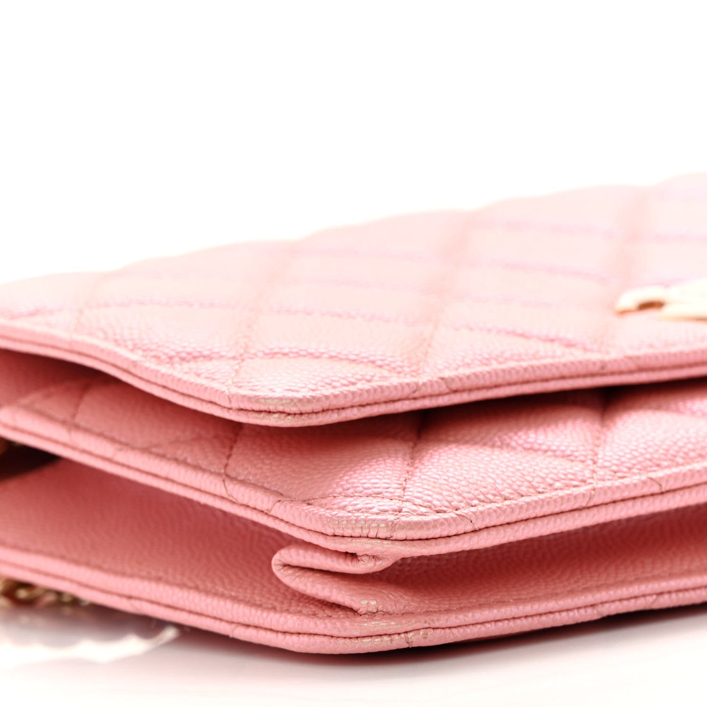 Iridescent Caviar Quilted Wallet on Chain WOC Rose Pink