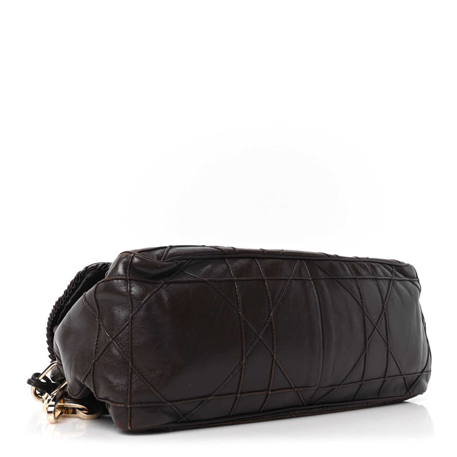 Christian Dior Lambskin Cannage Ruffle New Lock Flap Dark Brown