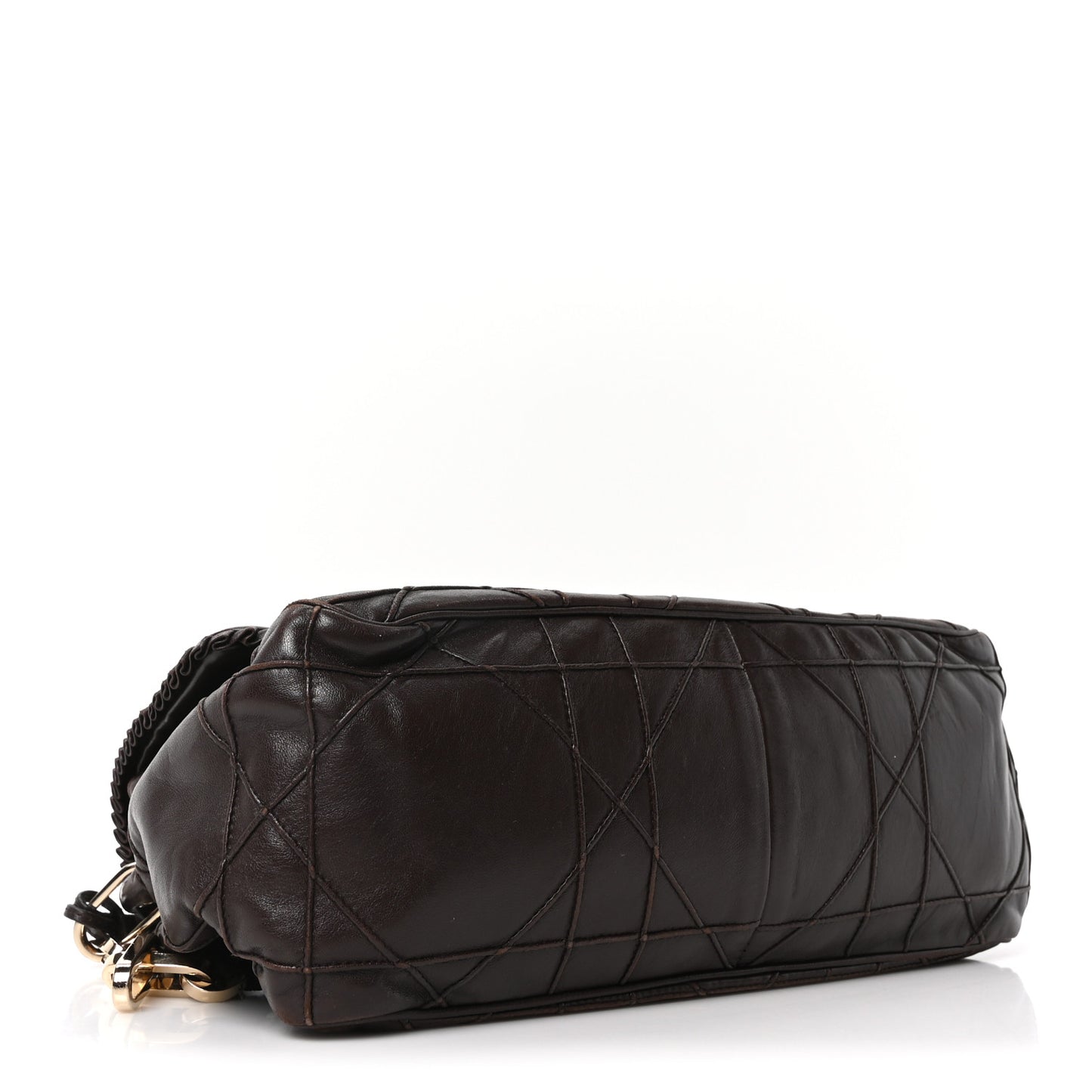 Lambskin Cannage Ruffle New Lock Flap Dark Brown