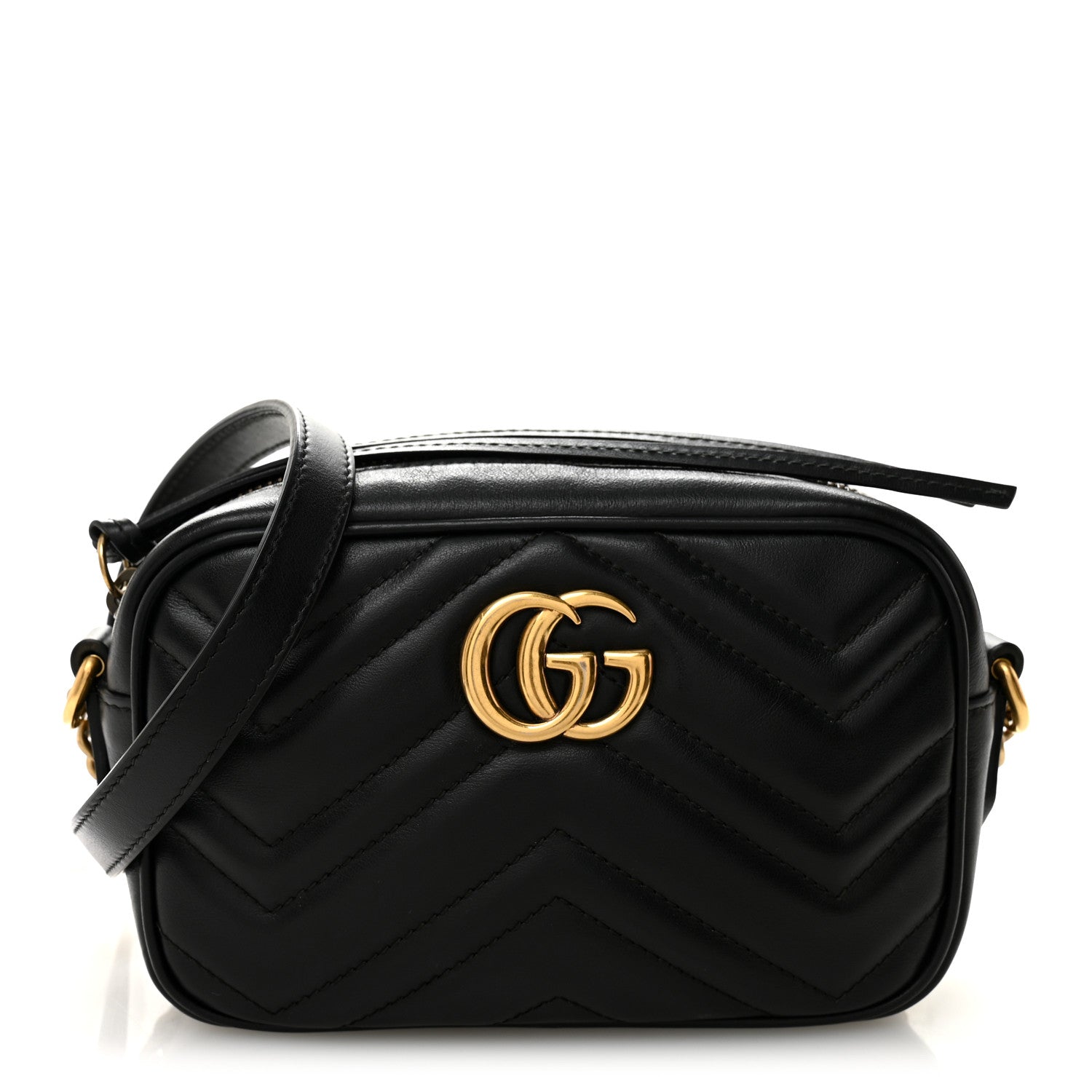 Gucci Calfskin Matelasse Mini GG Marmont Chain Shoulder Bag Black 1 of 11