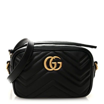 Gucci Calfskin Matelasse Mini GG Marmont Chain Shoulder Bag Black 1 of 11