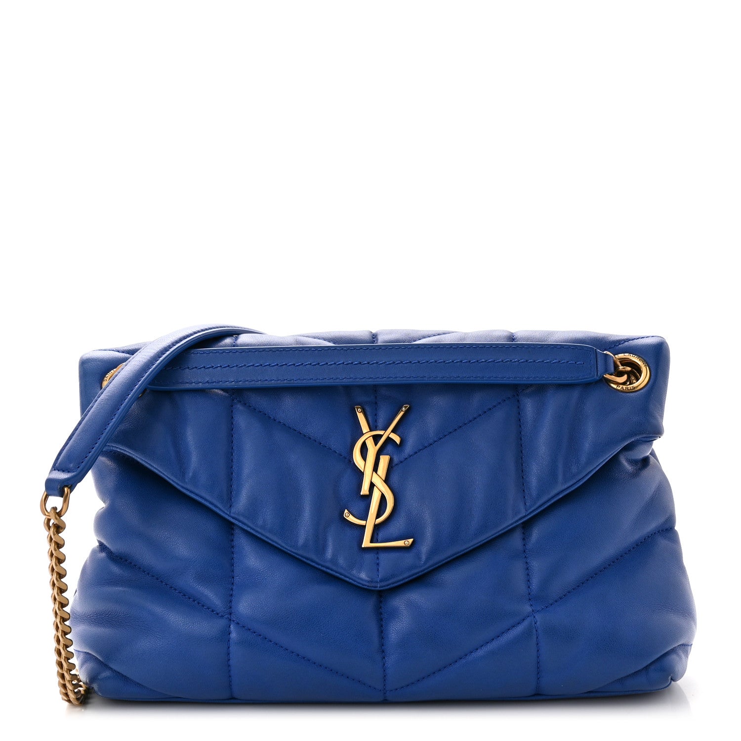 Saint Laurent Lambskin Quilted Small Loulou Puffer Monogram Chain Satchel Majorele Blue 1 of 10