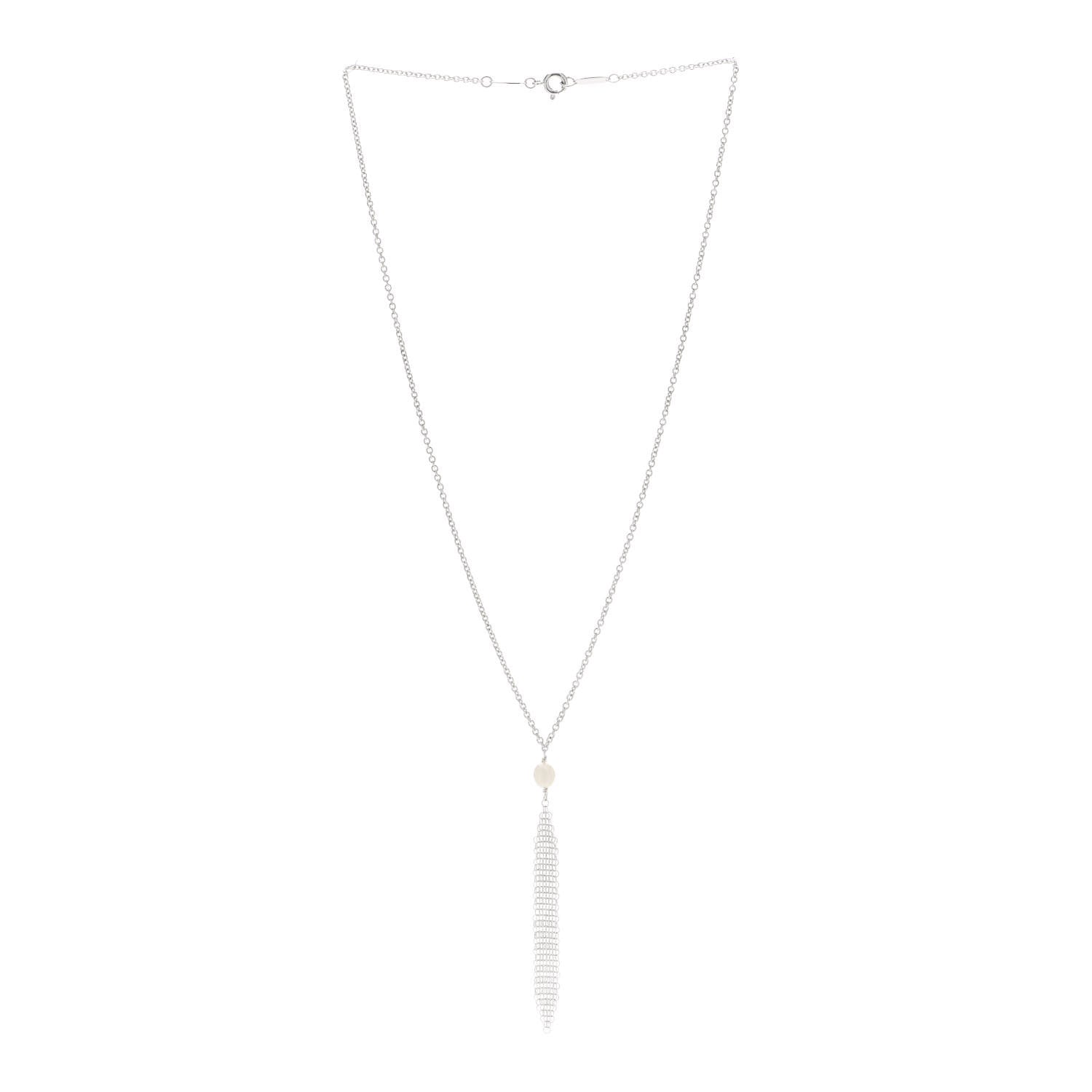 Tiffany Sterling Silver Pearl Elsa Peretti Mesh Pendant Necklace 3 of 5