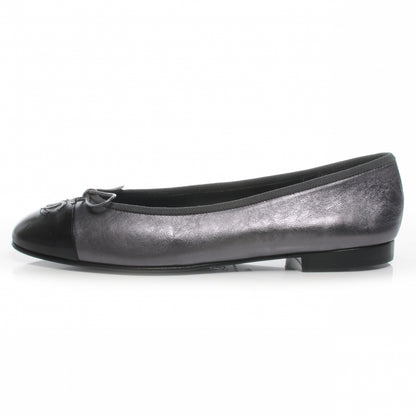 Chanel Leather Metallic CC Cap Toe Ballet Flats 40 Grey Black 1 of 6