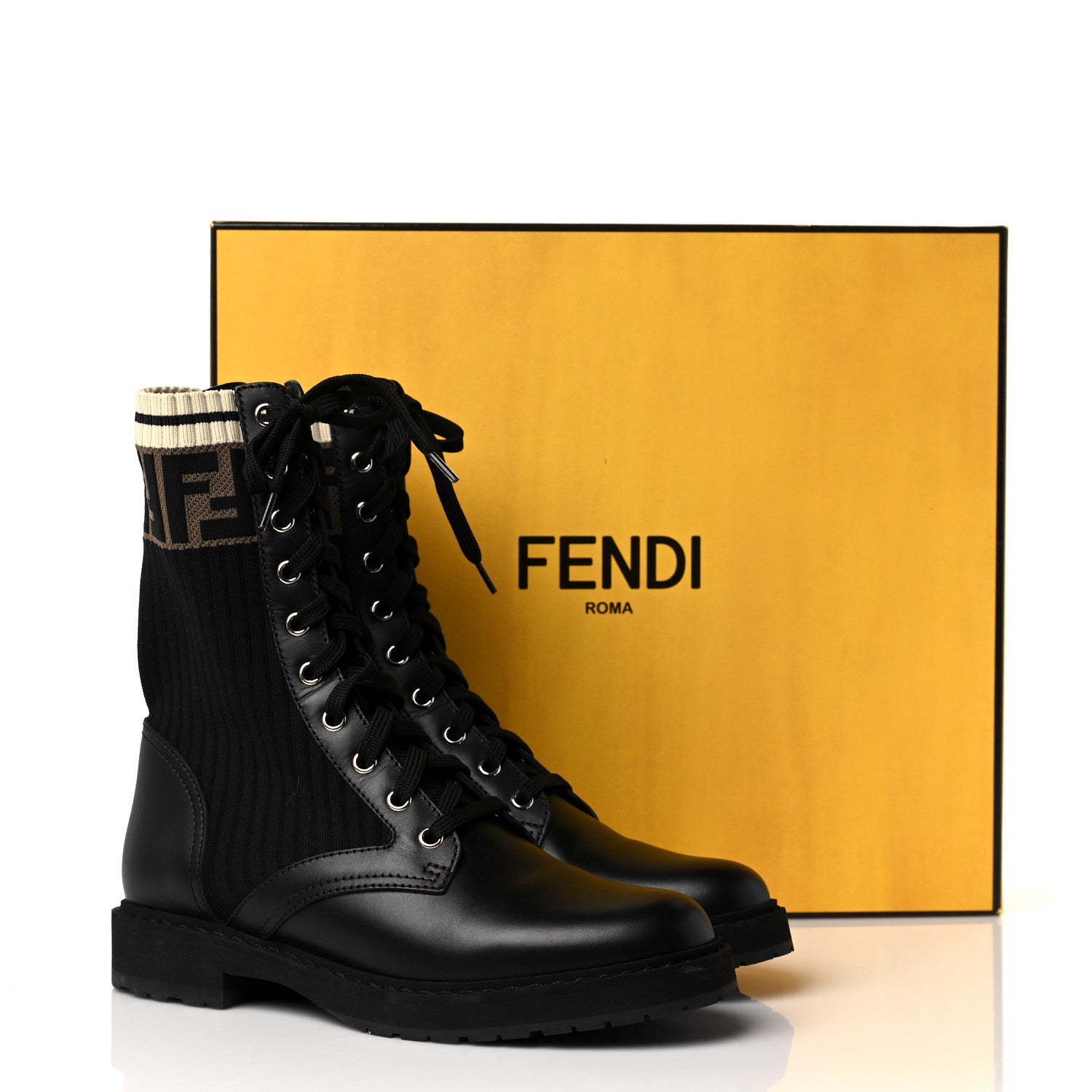Fendi Calfskin Stretch Fabric Rockoko Biker Boots 37.5 Tobacco Black Marino 9 of 9