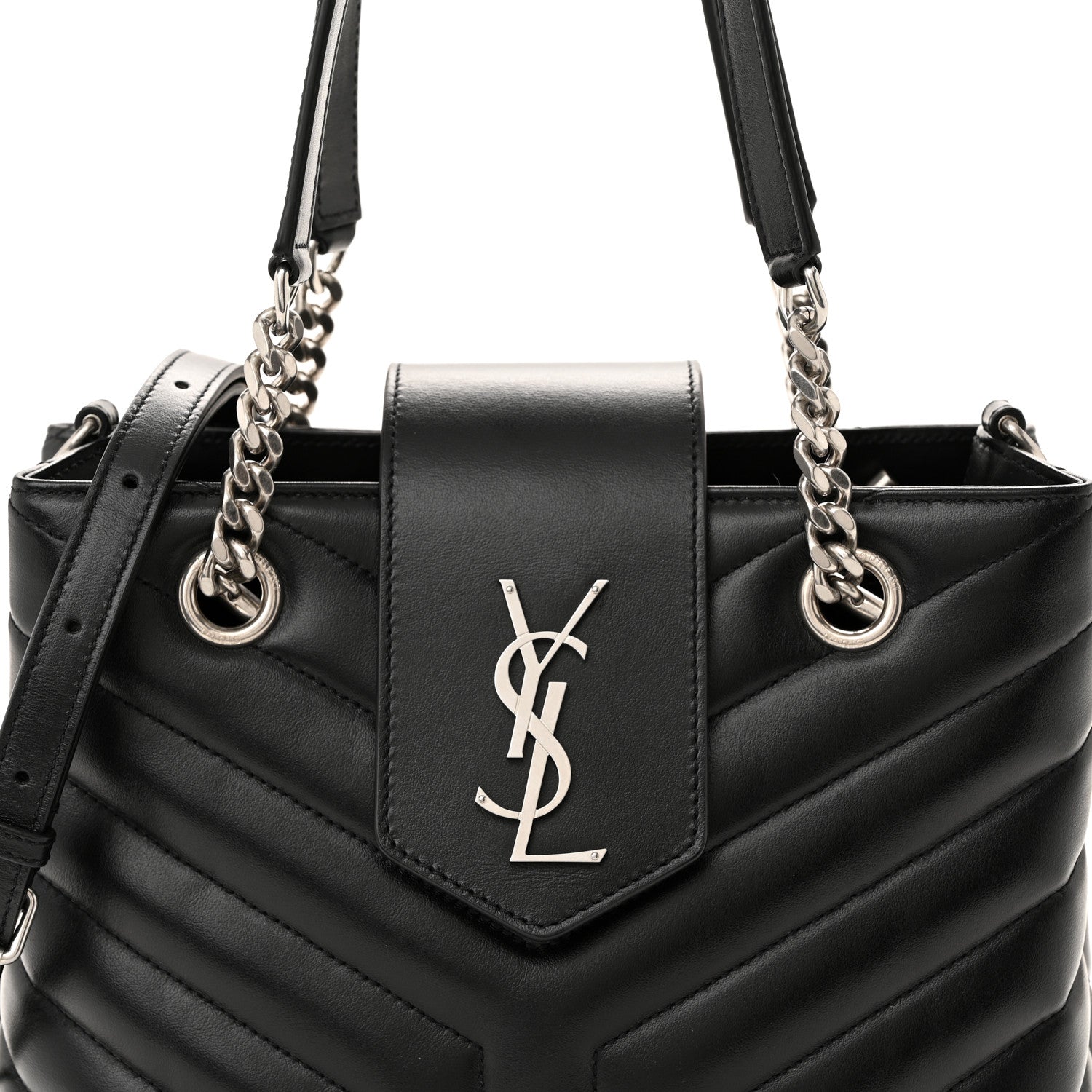 Saint Laurent Calfskin Y Quilted Monogram Small Loulou Shopper Black 9 of 11