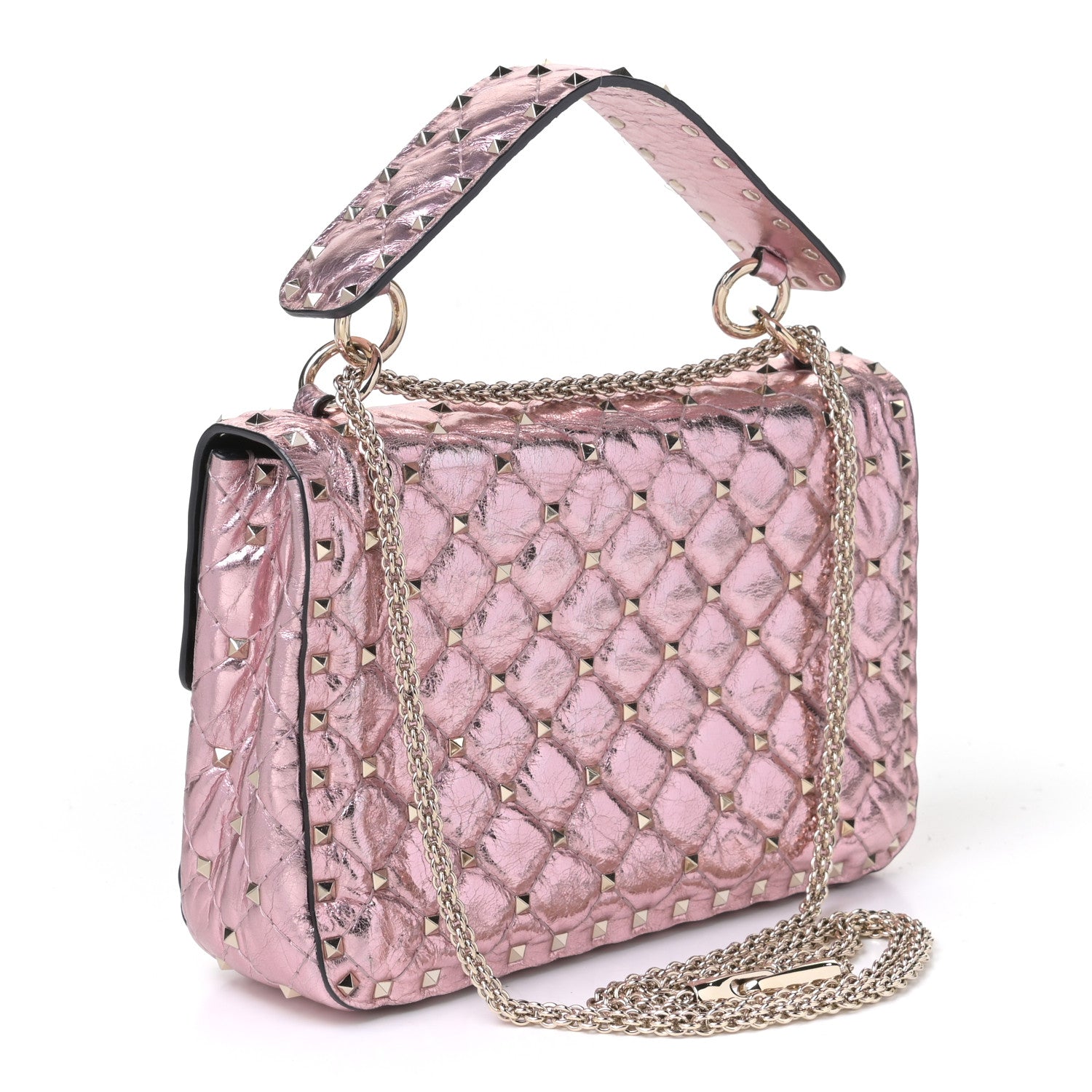 Valentino Garavani Metallic Wrinkled Lambskin Medium Rockstud Spike Shoulder Bag Lipstick 2 of 4