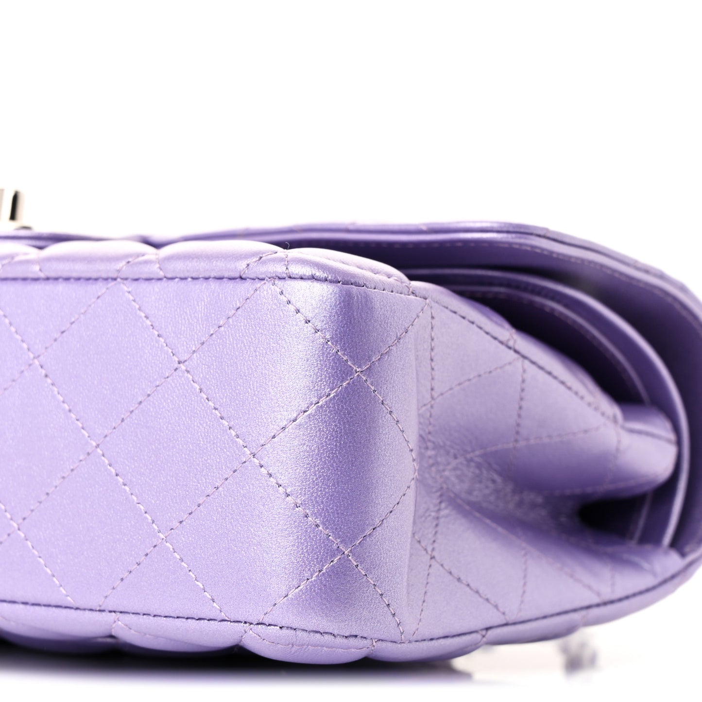 Metallic Lambskin Quilted Medium Double Flap Purple