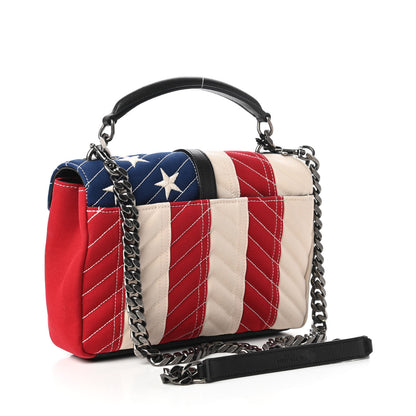 Saint Laurent Canvas Matelasse Chevron American Flag Monogram Medium College Bag Red Blue 3 of 10