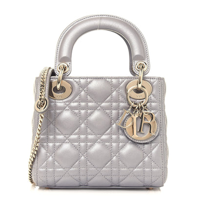 Christian Dior Metallic Lambskin Cannage Mini Lady Dior Grey 1 of 14