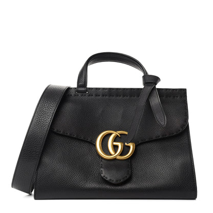 Gucci Calfskin Small GG Marmont Top Handle Bag Black 1 of 11