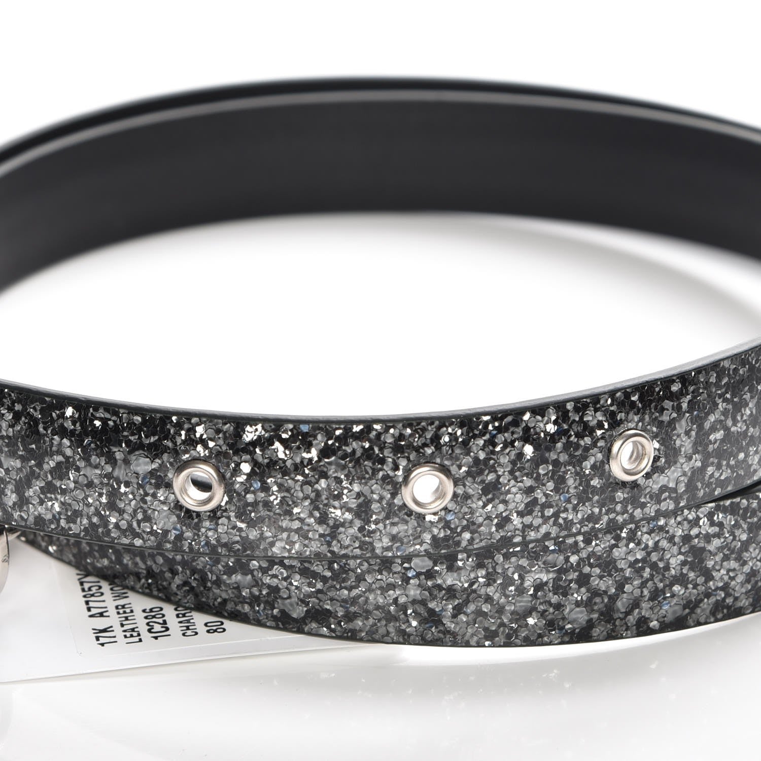 Chanel Glitter Calfskin CC Logo Skinny Belt 80 32 Charcoal 5 of 9